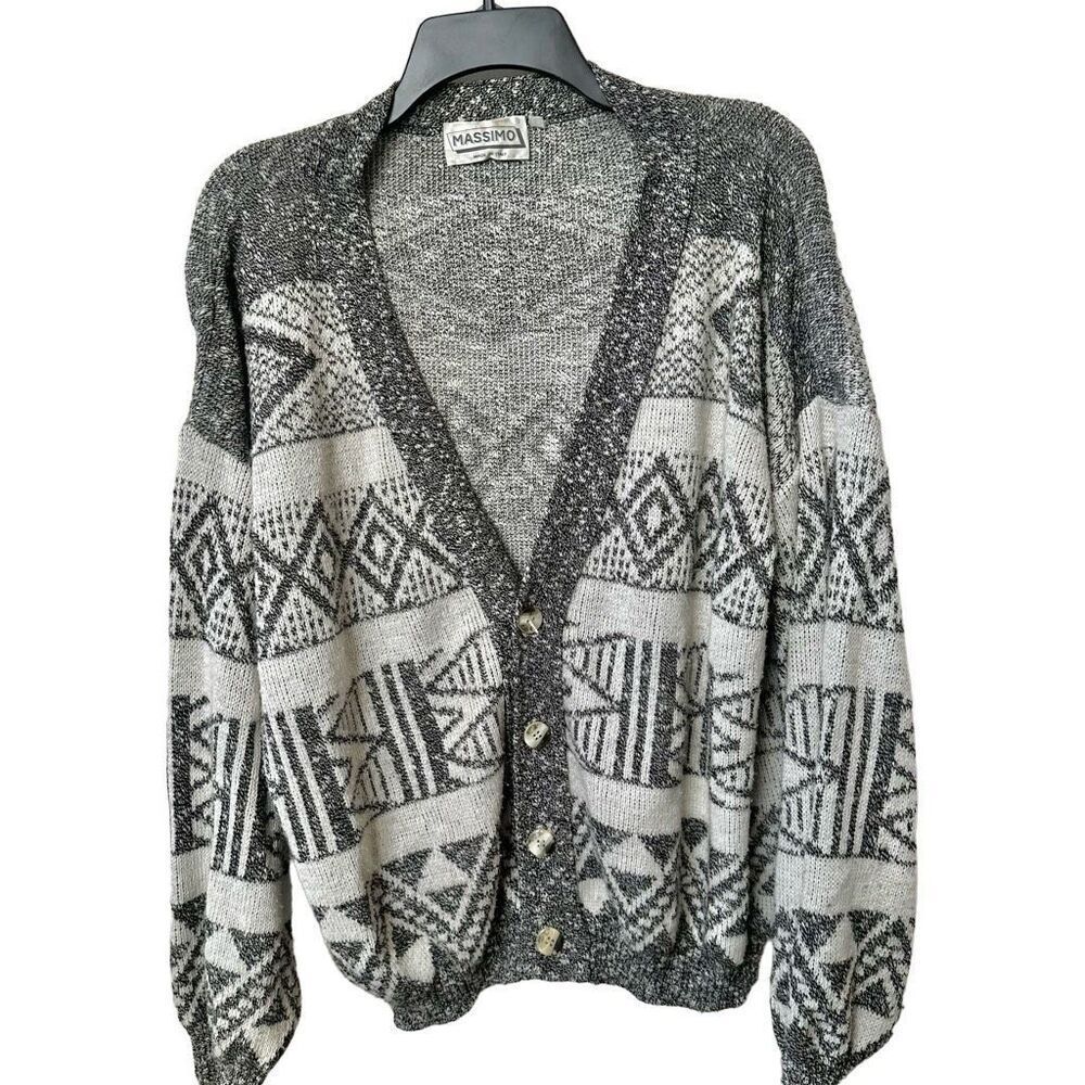 vintage Massimo grey and white geometric cardigan